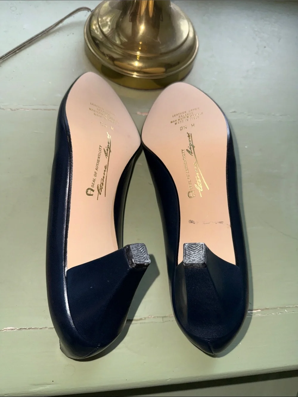 Etienne Aigner classic Navy Leather Pointed Toe Shoes - Women